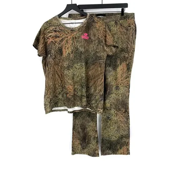 MOSSY OAK Brush Camo Set, T-Shirt and Pants Green Beige Brown 2XL / 14 - Picture 1 of 10